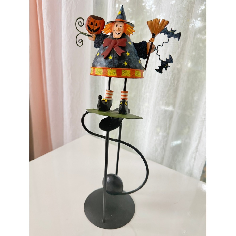 Vintage Halloween Witch Metal Balance Toy Kinetic Rocking Sculpture Folk Art